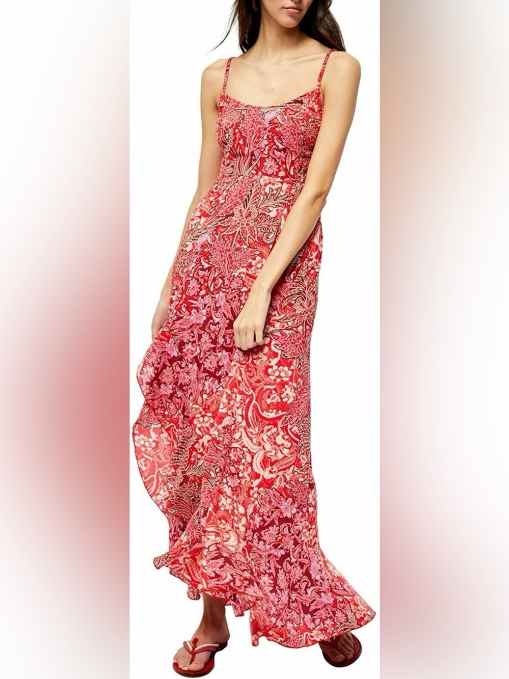 Free People Coral and Pink Floral High-Low Maxi Dress